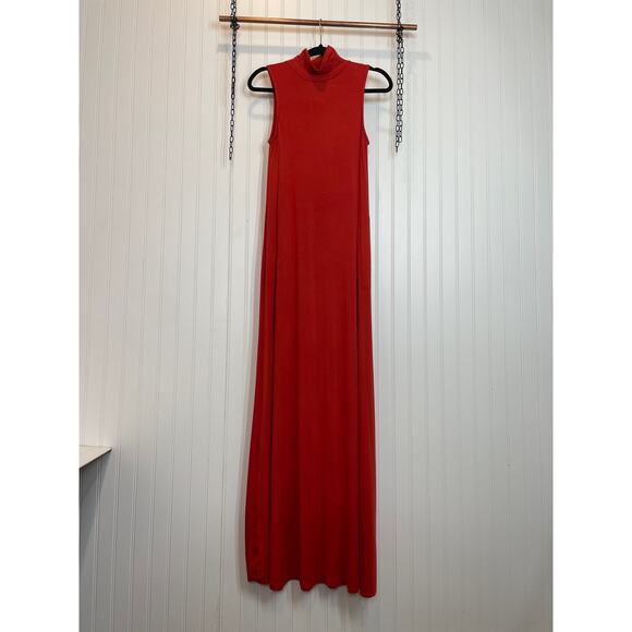 Rachel Pally Cait Maxi Dress Size XS Red Orange Turtleneck Sleeveless Swingy - Picture 1 of 9